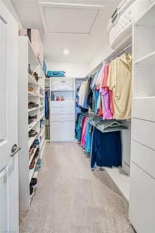 Spacious closet with light colored carpet
