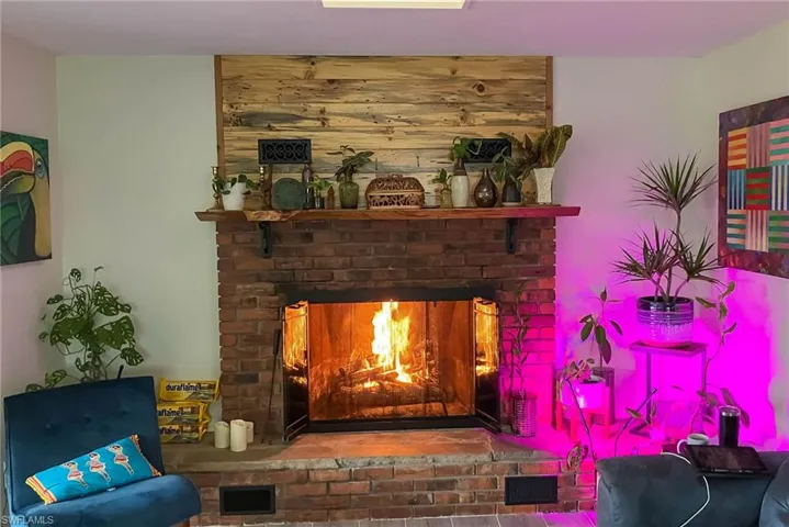 Detailed view of a brick fireplace