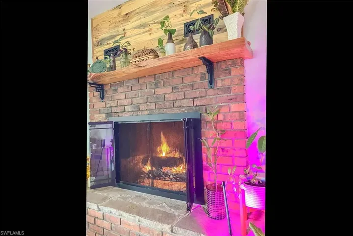 Detailed view of a lit fireplace