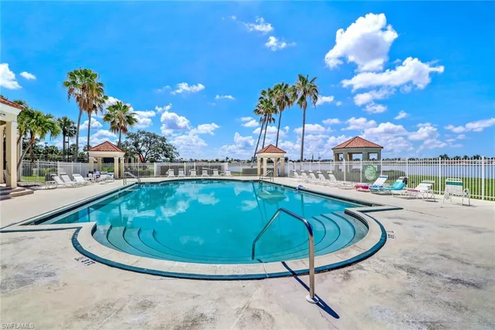 View of pool with a gazebo and a patio