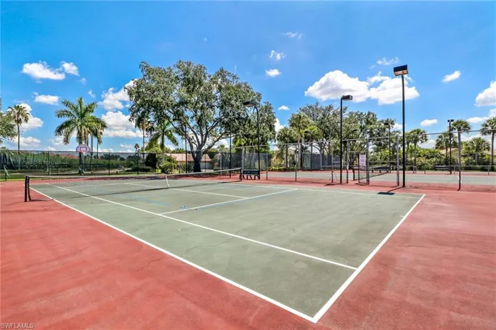 View of tennis court with basketball court