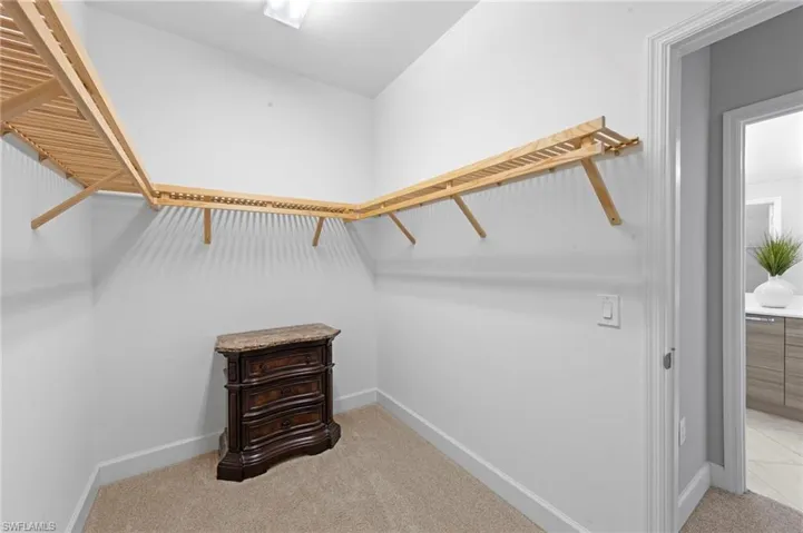 Spacious closet with carpet in the primary suite.
