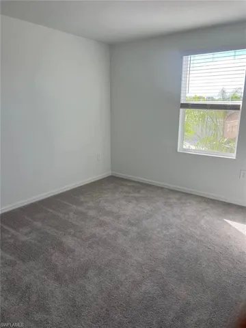 Empty room with dark colored carpet