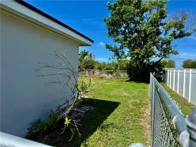 Fenced backyard.
