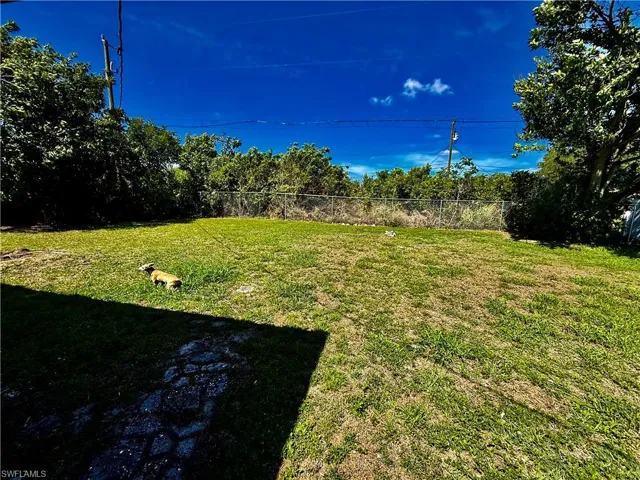 Fenced backyard.