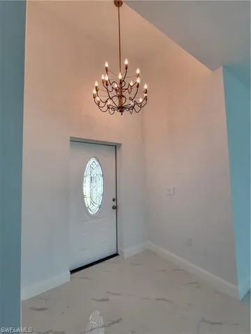Entryway with a chandelier