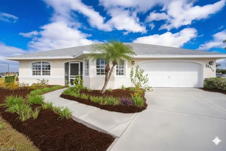 Ranch-style home featuring stucco siding, concrete driveway, a garage, and a shingled roof