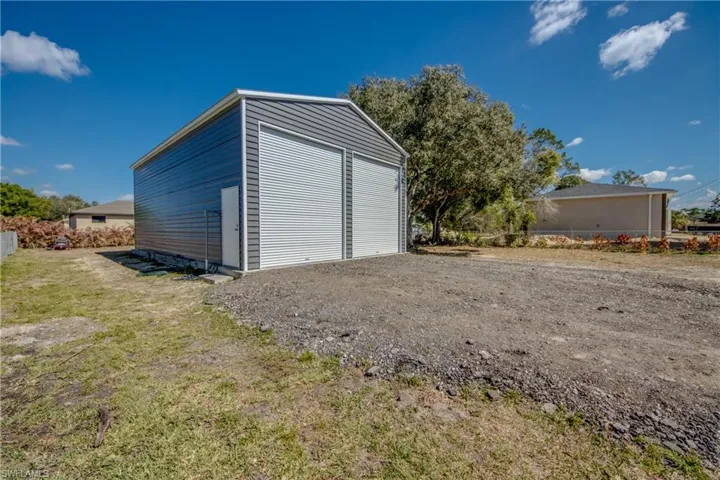 View of detached garage