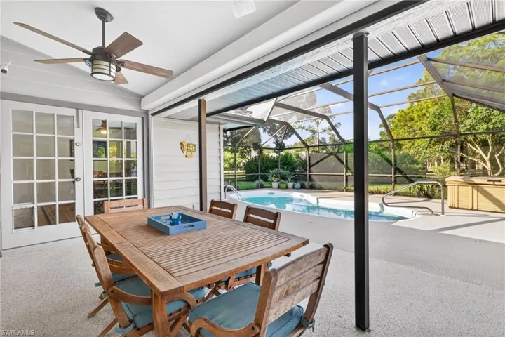 Access to screened in lanai provided in dining, great room and primary bedroom.