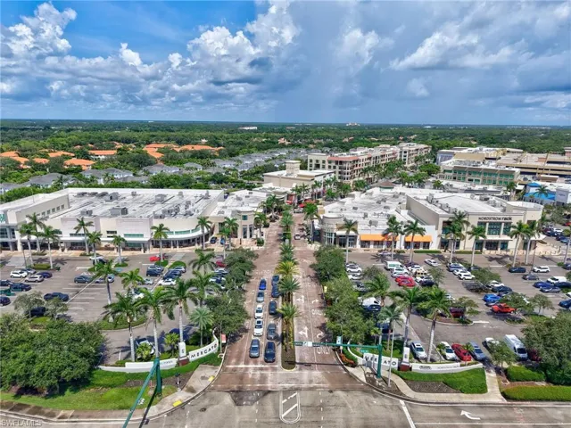 Expansive commercial district featuring multiple retail buildings with varied architectural styles
