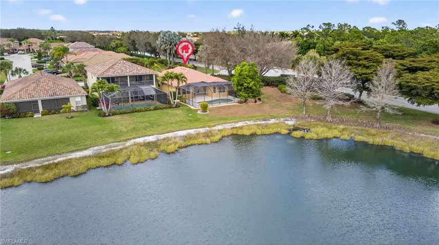 Aerial view of a nearby body of water