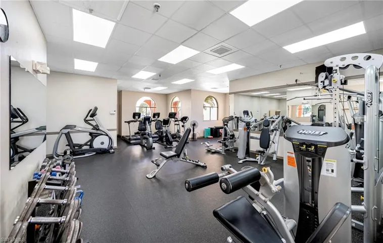 Exercise room with a drop ceiling