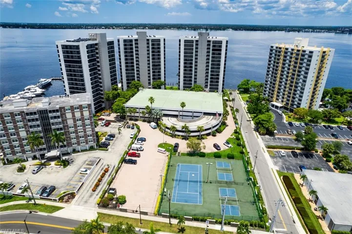 Drone / aerial view of Pointe Royale and the Caloosahatchee,