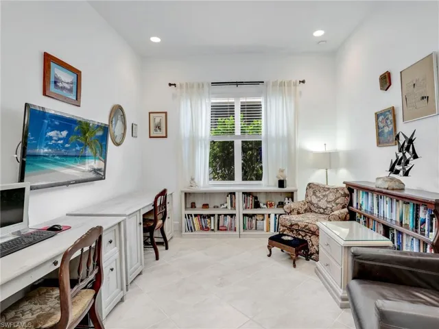 Office with light tile floors