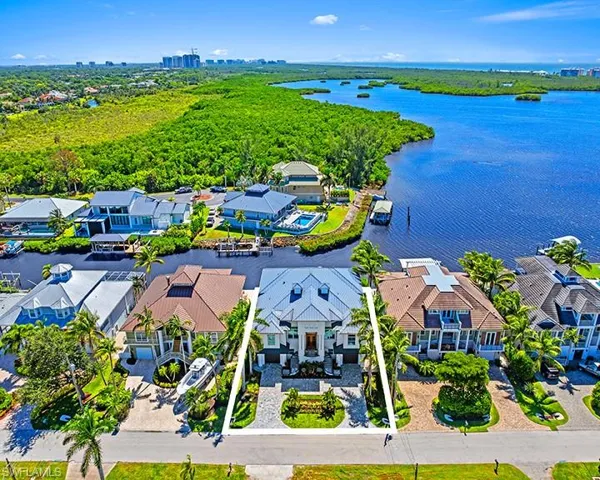 Bird's eye view of a nearby body of water