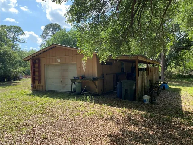 View of detached garage