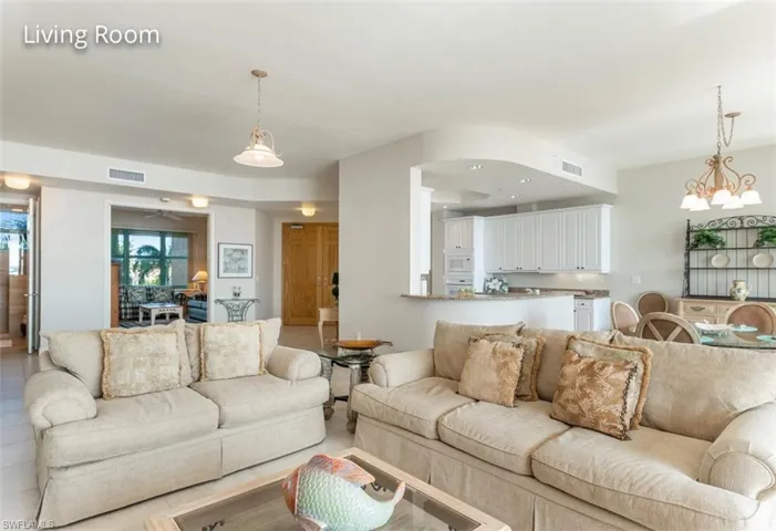 Living room featuring wide water views