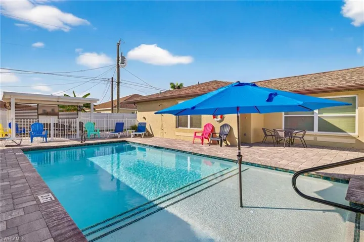 View of swimming pool with a patio area