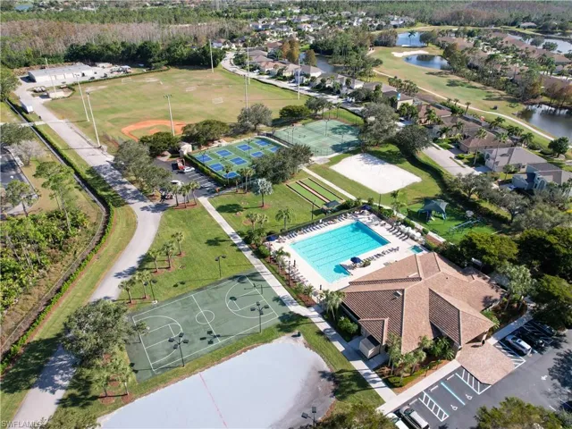 Community amenities featuring a clubhouse, swimming pool, tennis courts, basketball court, and athletic fields