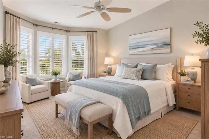 AI generated photo of what the bedroom could look like with an updated design.
