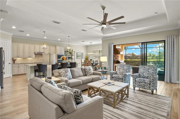 Great Room with Electric Fireplace and Custom Paneling