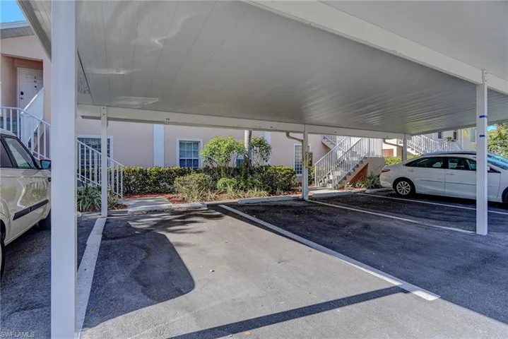 Covered parking lot with stairs