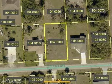 Aerial map of property and surrounding area featuring property parcel outlined