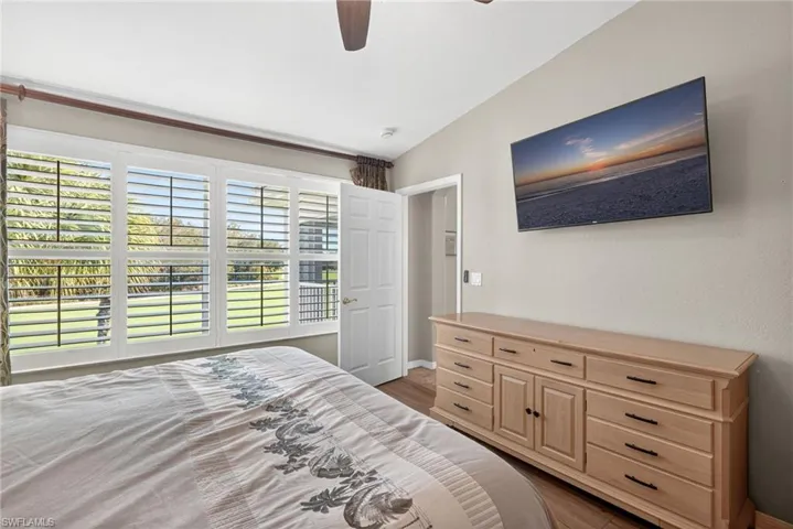 Bedroom featuring light wood finished floors and ceiling fan