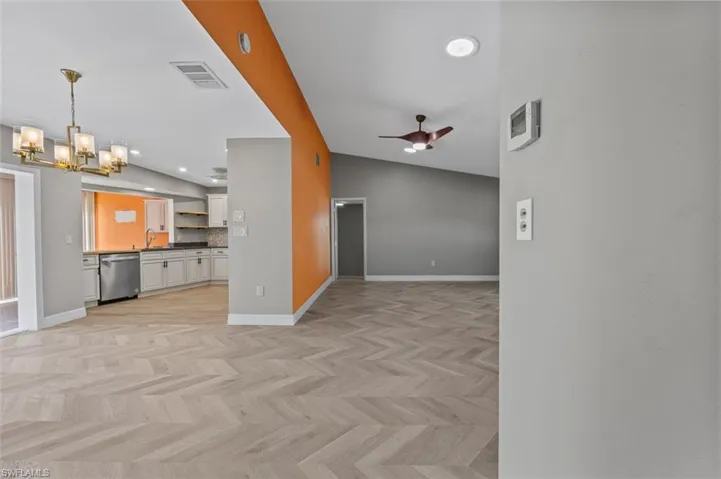 Dining room, living room, kitchen