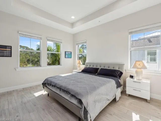 Bedroom with a raised ceiling