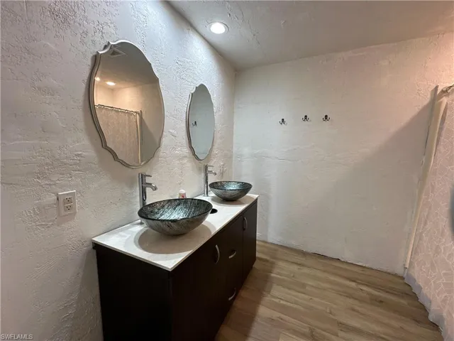 Bathroom featuring vanity and hardwood / wood-style floors