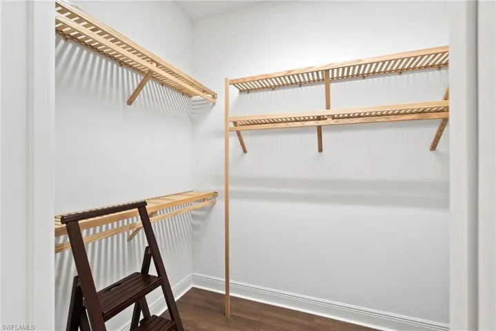 Walk in closet featuring dark hardwood / wood-style flooring