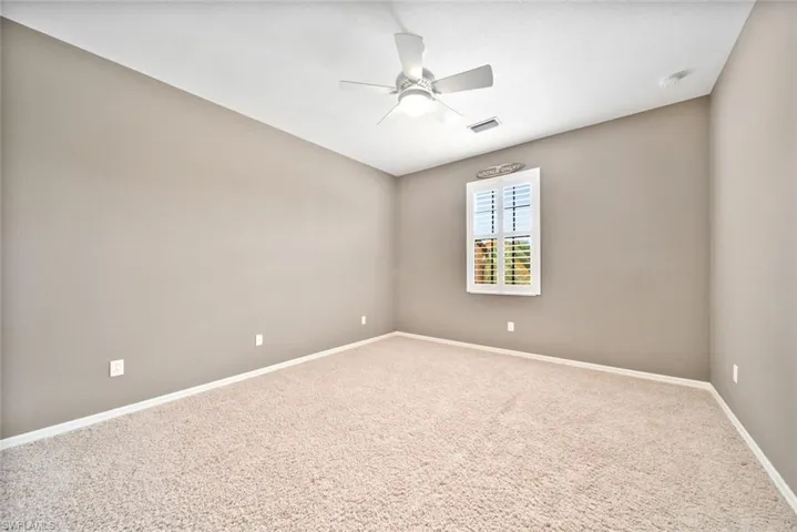 Carpeted empty room with walk in closet