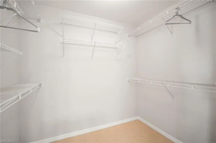 Spacious closet with light colored carpet