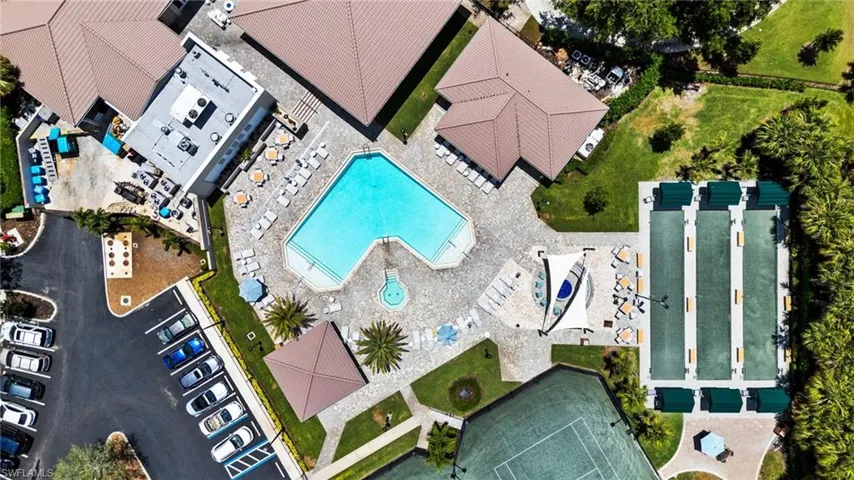 Drone / aerial view of a pool area