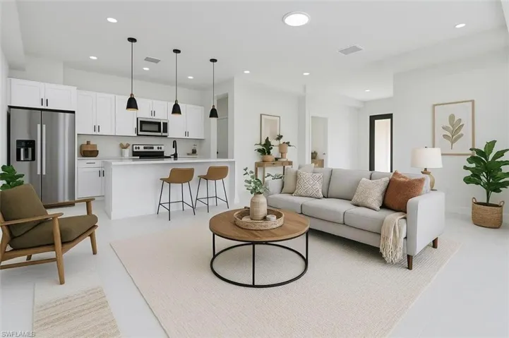 Living area with recessed lighting