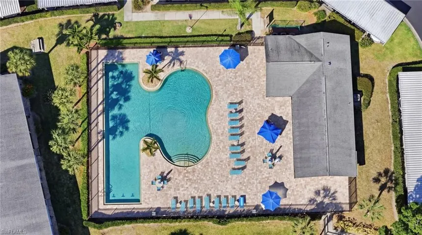 Bird's eye view of a pool area