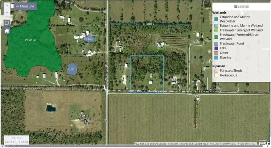 Wetlands Map. Illustrating the various wetland classifications and riparian areas on the property