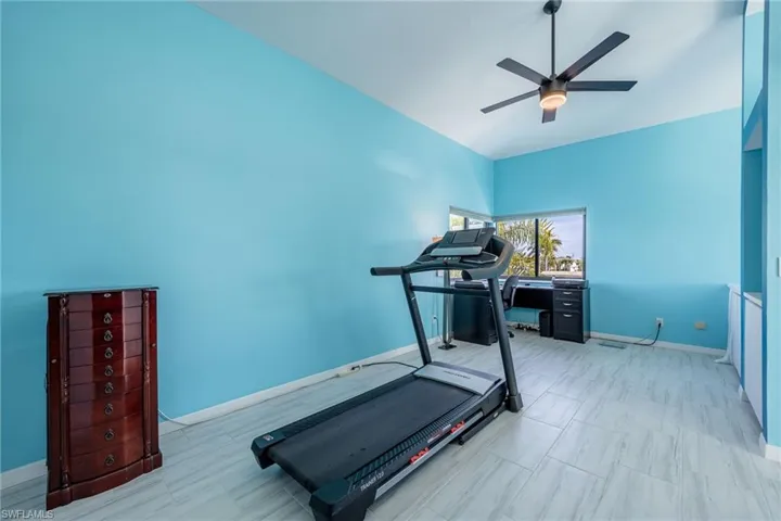 Exercise area with ceiling fan