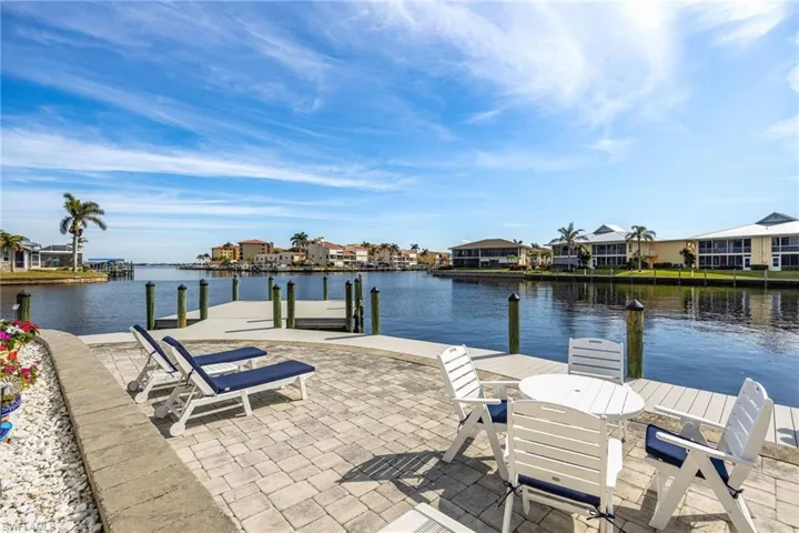Dock area with a patio and a water view