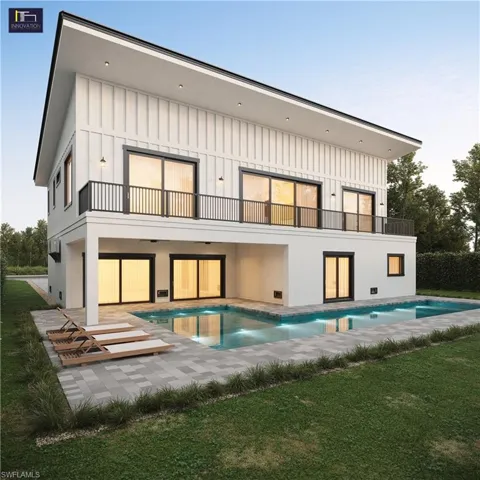 Rendering is a presentation of finished product. Pool design does not encroach under the house as shown in the renderings.