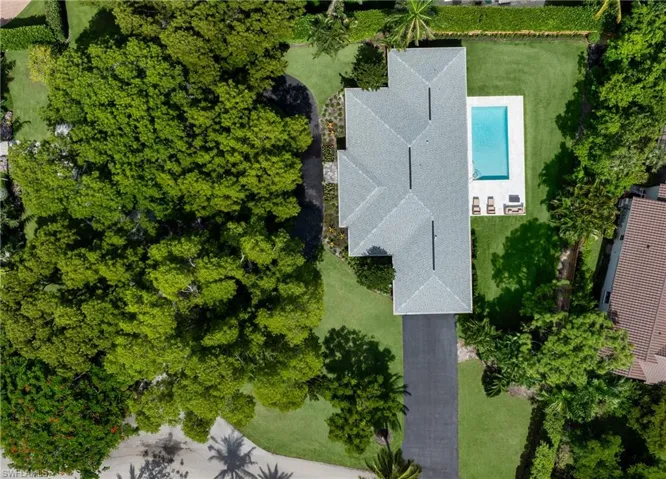 Drone / aerial view of a pool area