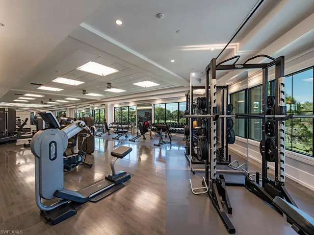 Exercise room with a wealth of natural light and wood-type flooring