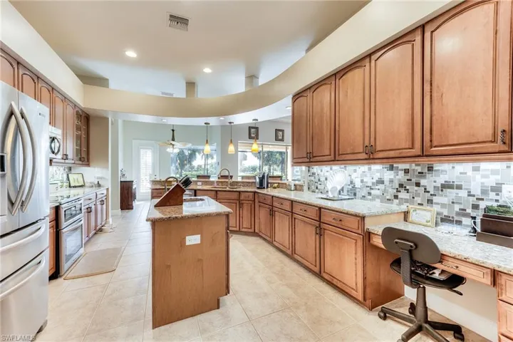Great wok space in the kitchen.  Desk on the right
