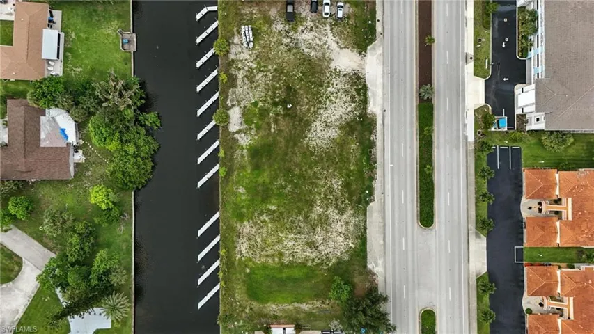 Aerial view of a nearby body of water