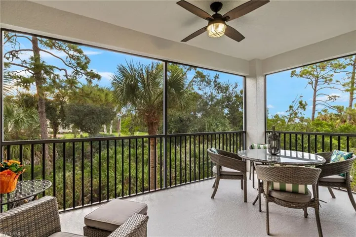 Peaceful lanai with wooded views.
