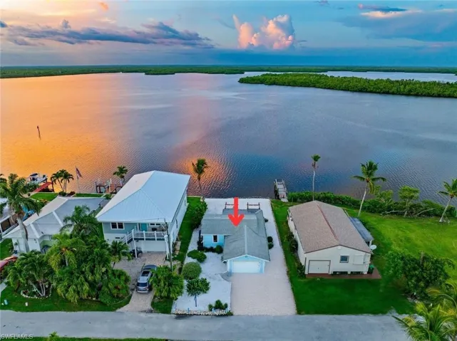 Aerial view at dusk of a water view