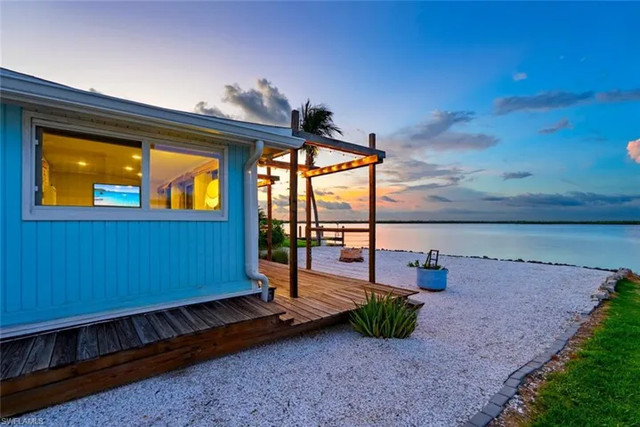 Wooden deck with a water view