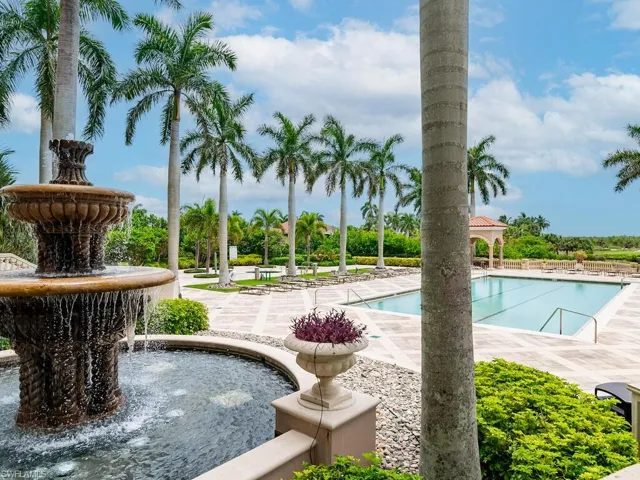 View of pool with pool water feature