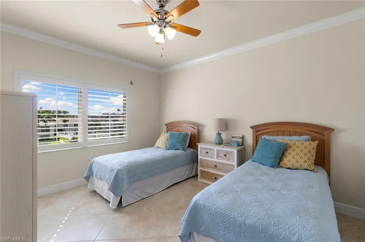 Plantation shutters on windows throughout